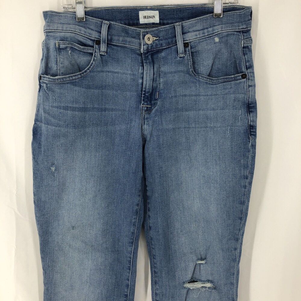 Hudson Blake Slim Straight Lightly Distressed Denim Blue Jeans 33 (32x33)